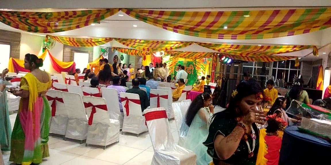 Banquet hall decorated for a family function